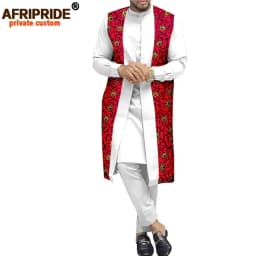 African Traditional Clothing for Men Print Coats Dashiki Shirts and Ankara Pants 3 Piece Set Tribal Outfits Plus Size A2016034