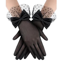 Women Sexy Mesh Thin Transparent Dot Bow Gloves Summer Sunscreen Drive Breathable Retro Opera Performance
