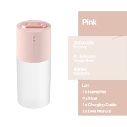 Cordless Rechargeable Air Humidifier 2000mAh Wireless Cool Mist Diffuser Car Home Ultrasonic Humidifier with Warm Nightlight
