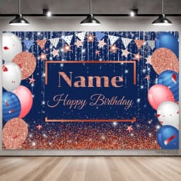 Custom Name Birthday Photo Backdrop Banner - Glitter Stars & Balloons Background with Replaceable Text for Party Decor