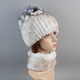 Real Rex Rabbit Fur Hat And Scarf Set Women Winter Knitted Beanie Hat Natural Fur Skullies Beanies Woman Hat Female Cap Elastic