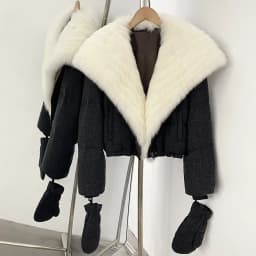 OFTBUY Duck Down Coat with Matching Gloves New Winter Warm Outerwear with Real Fox Fur Women Luxury Wool Blend Puffer Jacket