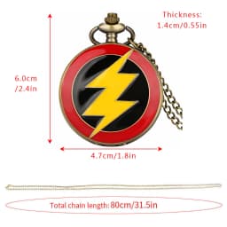 Red Bronze Graphic Yellow Flash Lightning Quartz Pocket Watch Anime Necklace Harajuku Clock Chain Cosplay Antique Gifts for Men