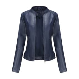 Women Leather Jacket 2025 Spring Autumn Black PU Leather Coat Stand-up Collar Motor Biker Jacket