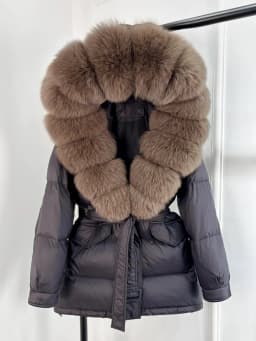 Lagabogy 2025 Thick Warm Mid-Long Puffer Coat Real Fox Fur Collar White Duck Down Coat Female Loose Warm Hooded Parkas With Belt