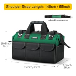 Heavy Duty Tool Bag 13/15-Inch with Adjustable Shoulder Strap, 14-Pocket Portable Empty Tool Box Organizer, Big Storage Toolbox Organization, Soft Handle Large Zipper Carrying Toolbag, Father Day Gifts for Him Dad Men, Green