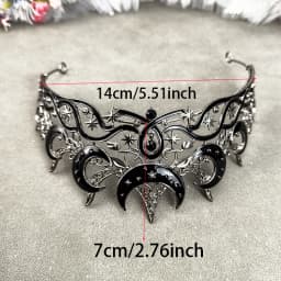 Gothic Black Moon Tiara Dark Queen Crown for Women Baroque Celestial Star Headpiece Vintage Cosplay Halloween Wedding Party Acce