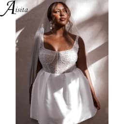 Short Wedding Dress customized Halter Neck Satin Tulle Mini Bride Dresses A-Line Beaded Elegant and Pretty Women's Dresses