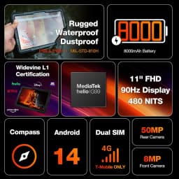 AGM P2 Active 11" FHD Rugged Tablet IP68 Waterproof/Dustproof 8GB RAM+256GB Android 14, G99, Widevine L1 P2W Durable Pad
