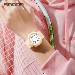 Sanda Trendy Design Soft Student Watch TPU Strap 50M Depth Waterproof Quartz Movement Children Fashion Sports Wrist Watch