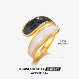 Stainless Steel Black and White Ring with Enamel Simple Double Layer Oil Dripping Adjustable Open Finger Ring for Women No Fade