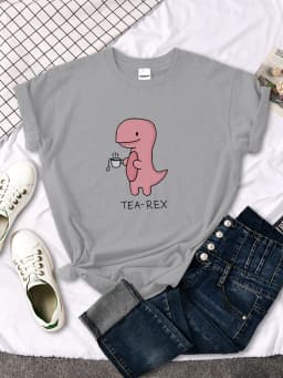 Lady T-Shirt Cute Pink Tea-Rex Print T Shirts Female O-Neck Loose Oversize Shirt Harajuku All-Match Kawaii Animal Women Clothes
