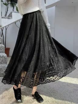 Retro Elastic Lace Half Skirt Slimming Base Layer Spring Summer High Waist A-Line Skirt Casual Style Women's Fashion