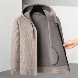Legible Autumn Winter Casual Sweaters Men Solid Color Hooded Sweatercoats Male Loose Zip-up Knitted Cardigan Man