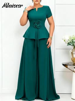 Mlaiscsr 2 Piece Women's Set Elegant Peplum Blouse and Palazzo Pants Suit Perfect for Cocktail Parties Proms Formal Events 2026