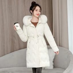 2026 Winter New Fur Collar Puffer Down Parka Loose Long Hooded Warmer Thicken Snow Jacket Pocket Zipper Outerwear Female