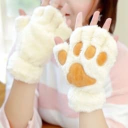 Cute Cat Claw Gloves Women Thermal Half Finger Kawaii Lady Velvet Thick Winter Cartoon Halter String Student Gloves