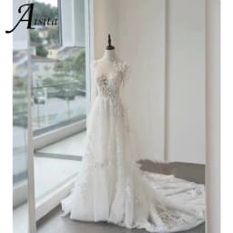 Romantic A Line Bride Dresses customized Lace Appliques Wedding Dress Wedding Long Sleeves Dresses for Woman Vestidos De Novia