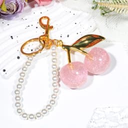 1pc Chic Black/Red Cherry Keychain with Sparkling Resin Pendant , Fashion Women's Bag Decoration Charm Key Chain DIY Accessories