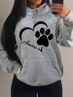 Love And Little Cat Foot Creative Print Women Hoody Fashion Autumn Sweatshirt Pocket Hoodie Sport Style Comfortable Pullover