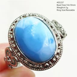 Natural Blue Larimar Adjustable Ring 925 Sterling Silver Larimar Gemstone Women Men Water Pattern AAAAA