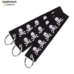 SOMEHOUR Danger Machine Keychain Jewelry Embroidered Skull Both Sides Key Rings For Bicycle Motorcycle Car Bag Women Men Gifts