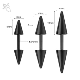 ZS 1PC 16G Long Spike Bridge Piercing Stainless Steel Eyebrow Ring Curved Barbell Cartilage Earring Punk Cone Labret Piercing