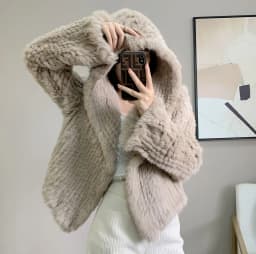 Long Sleeve Casual Loose Knitted Real Rabbit Fur Hooded Coat Women Genuine Natural Rabbit Fur Outwear Female Fur Jacket