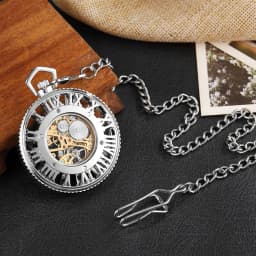 Retro Mechanical Pocket Watch Red Cross Hand-winding Silver Edelweiss Sculpture Hollow Vintage Skeleton Watches Men FOB Chain