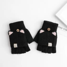 Cute Women Knitted Gloves Solid Cartoon Cat Ears Girls Mittens Autumn Winter Warm Woolen Lady Full Finger Gloves
