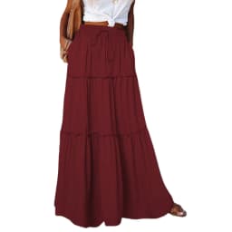 Women's Spring Autumn New Long Skirt Solid Color Fashionable Mushroom Layered Skirt High Waist Elastic Ruffle Skirt