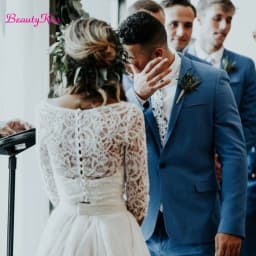 Two Pieces Boho Wedding Dress 3/4 Long Sleeves A-Line White Ivory Lace Princess Beach Bride Wedding Gowns