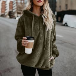 Women Casual Plush Hooded Sweatshirt Half Zip Drawstring Design Long Sleeve Front Kangaroo Pocket Relaxed Winter Pullover