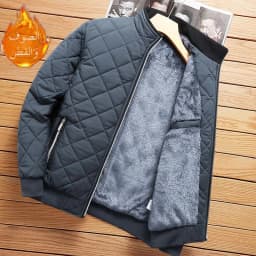 Men's Winter Jacket Stand Collar Fleece Lined Short Casual Fashion Warm Loose Fit Youth Polyester Fabric Standard Sleeve