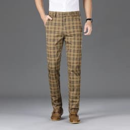 2024 Summer Classic Simple Straight Casual Pants for Men Personalized Checkered Versatile Stretch Business Casual Slim Trousers