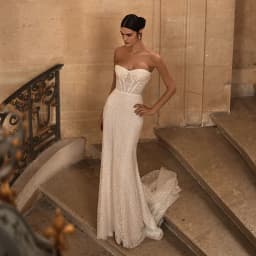 Customized Simple Strapless Mermaid WeddingDress Shiny Sequin Beading Satin Detachable Train Pleat Bridal Gown Vestido De Novia