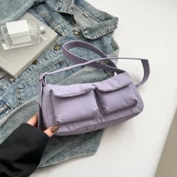 Women Casual Shoulder Bag Solid Color Simple Messenger Hobos Large Capacity Nylon Crossbody Zipper Closure for Party Vacation