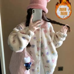 Lamb Fur Print Jacket New Coats & Jackets Autumn Winter 2026 Outerwears Lapel Long Sleeve Chamarras Korean Style Clothes Woman