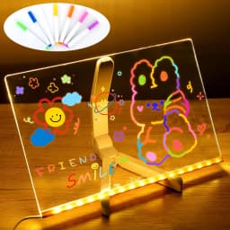 Acrylic Clear Light Up Drawing Board Glow Memo LED Rewritable Message Board Kids DIY Toys with 7 Color Markers Pen and Stand