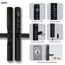 Tuya App Smart Door Lock Waterproof Fingerprint Password Card Bridge-Cut For Outdoor Pull Push Sliding Grille Door