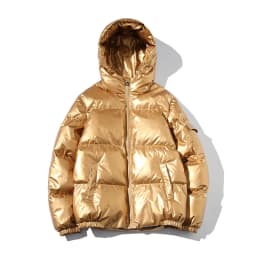 2026 High-Shine Puffer Jacket Men's Cropped Oversized Hooded Coat Futuristic Tech-Inspired Streetwear Metallic Winter Coat Youth