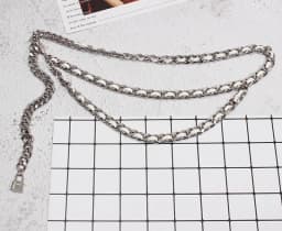 [EAM] Pu Leather Black Metal Chain Long Elegant Belt Personality Women New Fashion Tide All-match Spring Autumn 2026 1U26708