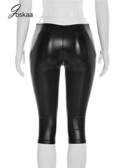 Joskaa Women's Casual All Match Bronzing Black Low Waist Slim Fit Capri Pants Fashion Cropped Trousers Female Bottoms Streetwear