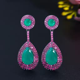 Pera Brazilian Emerald Green Cubic Zirconia Rose Red CZ Long Big Waterdrop Dangle Drop Earrings for Women Fashion Jewelry E722