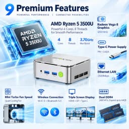 GMKtec G10 GMKtec Mini PC AMD Ryzen 5 3500U DDR4 32GB 64GB NVMe SSD Triple Display HDMI DP Type-C WiFi 5 Windows 11 Pro