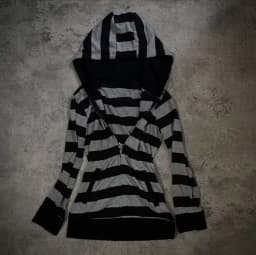 Y2K Gothic Style Black and Gray Striped Hooded Zip-Up Jacket Women's Slim Fit Long Sleeve Hoodie Aesthetic Street Casual Jacket