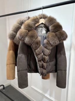 Janveny Luxury Winter 90% White Duck Down Wool Blends Jacket Women 2025 New Real Natural Fox Fur Thick Warm Puffer Down Coat