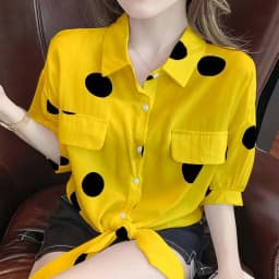 Small Fresh Polka Dot Shirt for Women Summer 2024 New Korean Version Loose Short-Sleeved Top with Lace-Up Chiffon Shirt for Wome