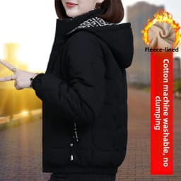 Women's Short down Cotton Jacket Warmth Outerwear Winter Coat plus Size Fluffy Coat Slimming Thickened Long Sleeve Zipper