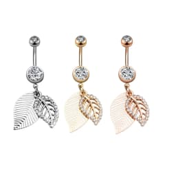 Butterfly-bow Dangled Navel Ring Piercing 14G Flower Heart Crystal CZs Belly Button Ring for Women Stainless Steel Belly Jewelry